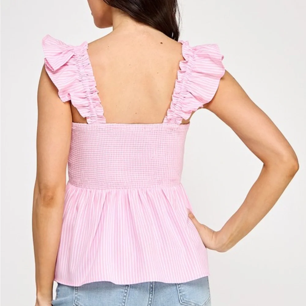 #045 Pink Striped Ruffle Top - Picture 2 of 2